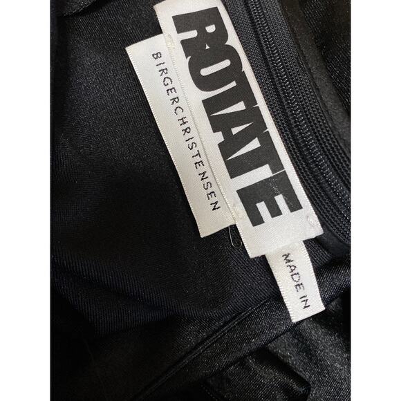 Rotate Black Silky Satin V-Neck Long Puff Sleeve Mini A-Line Wrap Dress Size 4 - Picture 3 of 4